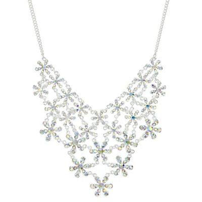 Silver aurora borealis flower necklace